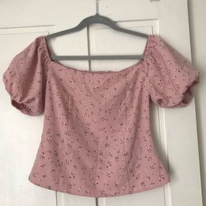 Floral pink puff sleeve blouse womens size XS